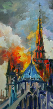 Œuvre contemporaine nommée « Notre Dame de Paris en flamme », Réalisée par ARNOULD -