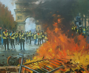 Œuvre contemporaine nommée « Gilets jaunes à Paris », Réalisée par ARNOULD -