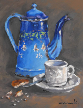 Œuvre contemporaine nommée « Vieille cafetière bleue (huile sur carton 35 x 27).jpg », Réalisée par ARNOULD   -