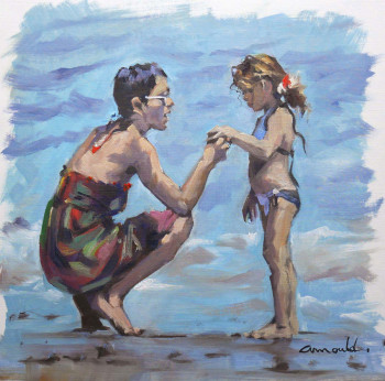 Œuvre contemporaine nommée « A la  plage  "Mere et fille" », Réalisée par ARNOULD   -