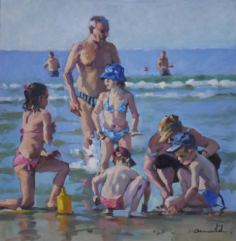 Œuvre contemporaine nommée « scène de genre (huile sur papier 50 x 50) », Réalisée par ARNOULD -