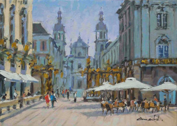 Œuvre contemporaine nommée « Eglise Saint Georges à Nancy (huile sur toile 41 x 27) VENDU 1 », Réalisée par ARNOULD -