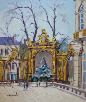 Œuvre contemporaine nommée « Place Stanislas à Nancy Février 2017 ( huile sur toile 55 x 46) », Réalisée par ARNOULD -