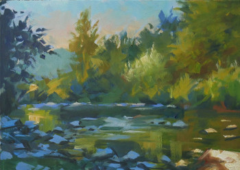 Œuvre contemporaine nommée « Pochade Verts chauds Verts froids (huile sur papier 27 x 22) », Réalisée par ARNOULD -