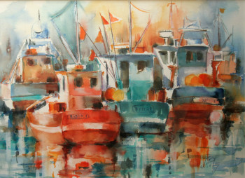 Œuvre contemporaine nommée « Poupes de bateaux de pêche au mouillage (15-008) », Réalisée par JACQUELINE PELON