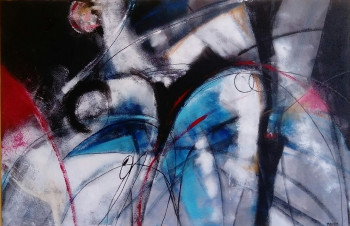 Œuvre contemporaine nommée « composition bleue 2 », Réalisée par MIREILLE MAURY