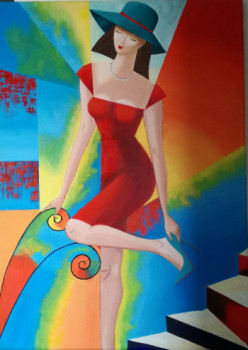 Œuvre contemporaine nommée « Femme en rouge », Réalisée par CHANTAL ALBORNA