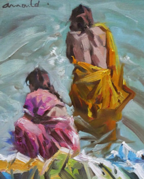 Œuvre contemporaine nommée « Ablutions (huile sur papier 27 x 22) », Réalisée par ARNOULD -