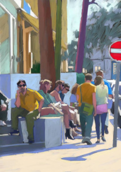 Œuvre contemporaine nommée « Scéne de rue  - Essai Paint Tool SAI », Réalisée par ARNOULD   -