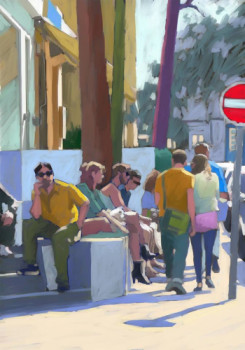 Œuvre contemporaine nommée « Scéne de rue - Essai Paint Tool SAI », Réalisée par ARNOULD -