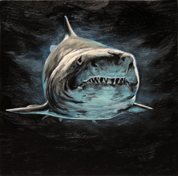 Œuvre contemporaine nommée « White Shark - 40 x 40 cm , ready to hang, photorealism / realism / wild / », Réalisée par ELENA DMITRENKO