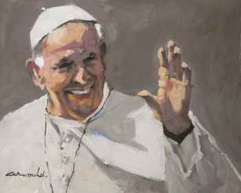 Œuvre contemporaine nommée « Le Pape François  (huile sur carton 41 x 33) », Réalisée par ARNOULD   -