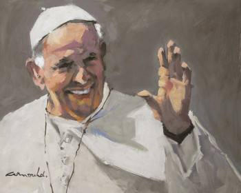 Œuvre contemporaine nommée « Le Pape François (huile sur carton 41 x 33) », Réalisée par ARNOULD -
