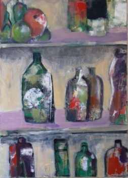 Œuvre contemporaine nommée « bouteilles », Réalisée par MARYSE DAVETTE