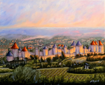 Œuvre contemporaine nommée « Aube sur Carcassonne », Réalisée par NADYA RIGAILL