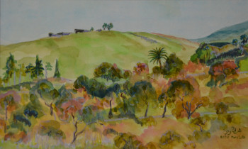 Œuvre contemporaine nommée « Le petit village sur la colline (de Oran à Tlemcen) », Réalisée par AFFIF CHERFAOUI