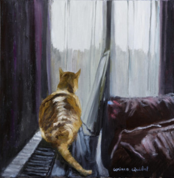 Œuvre contemporaine nommée « chat qui confine », Réalisée par CORINNE QUIBEL
