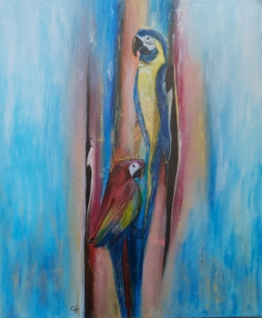 Œuvre contemporaine nommée « L'île aux perroquets », Réalisée par CéLéA PEINTURE