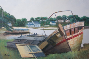 Œuvre contemporaine nommée « N° 316 Epave sur la rivière de Crac'h, 81 X 54, 2017 », Réalisée par JEAN CALMON