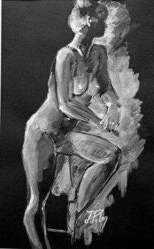 Œuvre contemporaine nommée « Assise sur un Tabouret (19-018) », Réalisée par JACQUELINE PELON