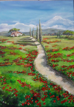 Œuvre contemporaine nommée « Chemin de coquelicots en Provence », Réalisée par ALEKSANDRA