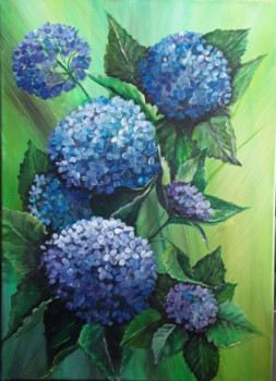 Œuvre contemporaine nommée « hortensia bleue », Réalisée par ALEKSANDRA