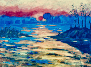 Œuvre contemporaine nommée « brume sur l'étang 2 », Réalisée par ALAIN-CHARLES RICHER