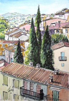 Œuvre contemporaine nommée « VUE DES TOITS DE BORMES LES MIMOSAS », Réalisée par JOUAN