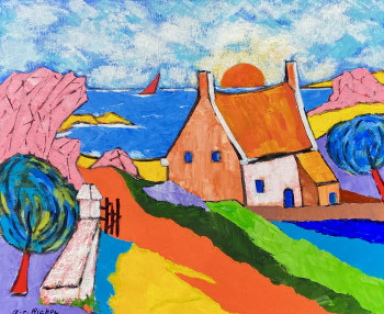 Œuvre contemporaine nommée « la côte de granit rose 2 », Réalisée par ALAIN-CHARLES RICHER