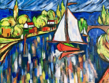 Œuvre contemporaine nommée « Voile sur la rivière », Réalisée par ALAIN-CHARLES RICHER