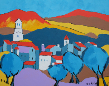 Œuvre contemporaine nommée « Le village aux oliviers », Réalisée par ALAIN-CHARLES RICHER
