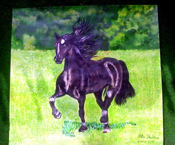 Œuvre contemporaine nommée « Le cheval noir », Réalisée par MITRA SHAHKAR
