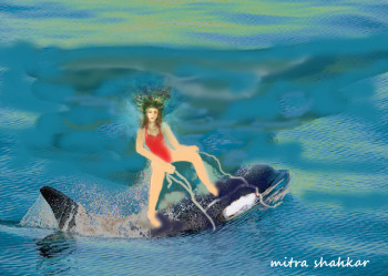 Œuvre contemporaine nommée « Balade avec une baleine », Réalisée par MITRA SHAHKAR