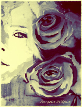 Œuvre contemporaine nommée « la dame aux roses 2, œuvre numérique », Réalisée par FRANçOISE DELEGLISE