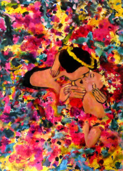 Œuvre contemporaine nommée « Le baiser inspiré par Klimt », Réalisée par MITRA SHAHKAR