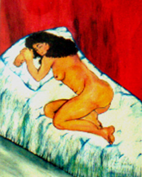 Œuvre contemporaine nommée « Nue sur le lit. », Réalisée par MITRA SHAHKAR
