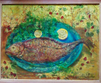 Œuvre contemporaine nommée « Un poisson dans un plat », Réalisée par MITRA SHAHKAR