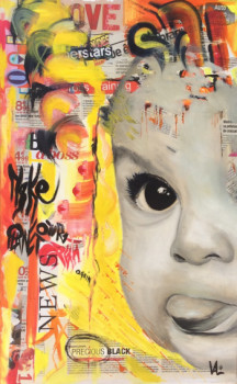 Œuvre contemporaine nommée « Bébé sur fond jaune », Réalisée par VAL ESCOUBET