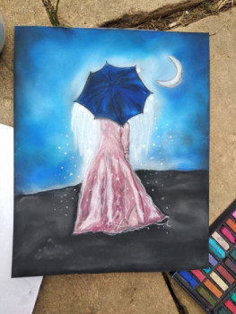 Œuvre contemporaine nommée « la dame au parapluie », Réalisée par RêV à NAISSANCE