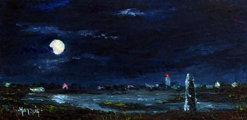 Œuvre contemporaine nommée « Léchiagat clair de lune sur le menhir du Léhan », Réalisée par MICHEL HAMELIN
