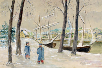 Œuvre contemporaine nommée « Les allées de Locmaria à Quimper sous la neige. », Réalisée par MICHEL HAMELIN
