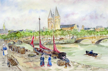 Œuvre contemporaine nommée « Quai du port aux vins à Quimper 1 », Réalisée par MICHEL HAMELIN