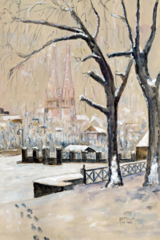 Œuvre contemporaine nommée « Quimper sous la neige vu du plateau de la déesse », Réalisée par MICHEL HAMELIN