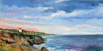 Œuvre contemporaine nommée « Soleil levant sur la côte à Pors Poulhan », Réalisée par MICHEL HAMELIN