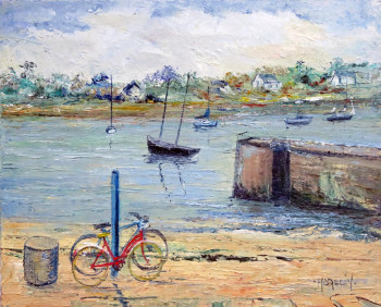 Œuvre contemporaine nommée « Deux bicyclettes à l'ile Tudy », Réalisée par MICHEL HAMELIN