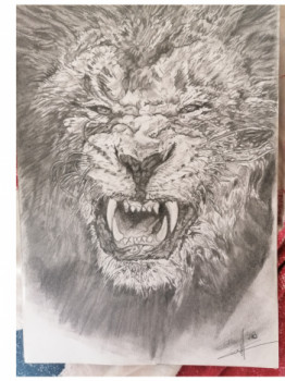 Œuvre contemporaine nommée « Lion en colère », Réalisée par BRUNO CALVET