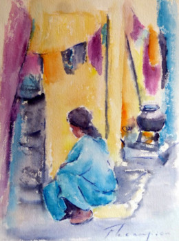 Œuvre contemporaine nommée « Cuisine dans la rue à Bijapur », Réalisée par LECAMPION FRANçOISE
