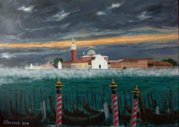 Œuvre contemporaine nommée « San Giorgio Venise.   acrylique », Réalisée par ANDRé FEODOROFF