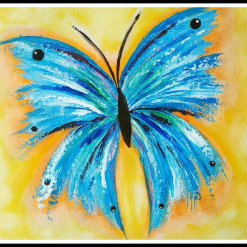 Œuvre contemporaine nommée « blue butterfly », Réalisée par EVASION SUR LA TOILE