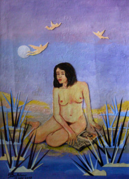 Œuvre contemporaine nommée « Femme lisant sur une plage », Réalisée par MICHEL BOETTCHER